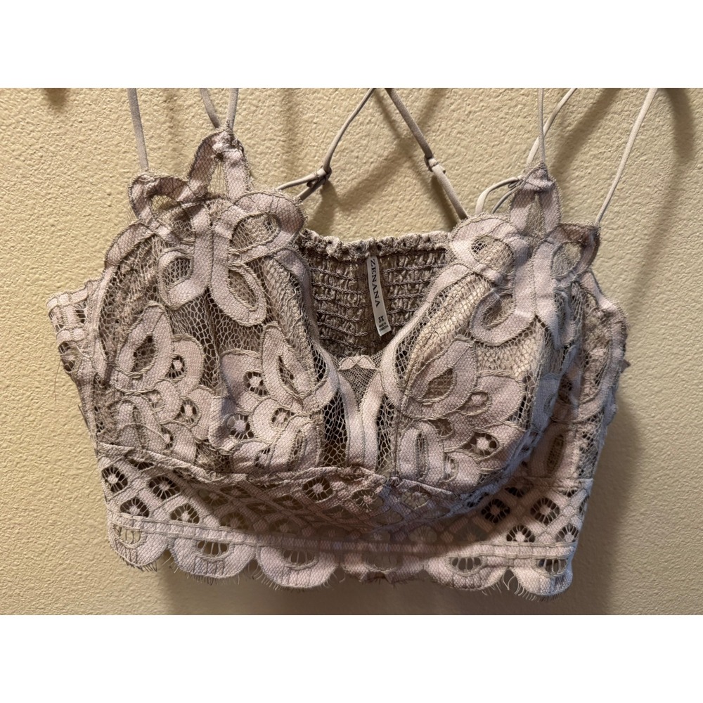 Zenana Floral Lace Bralette Smocked Back Strappy Crop Top Taupe Grey 3X LT-6333X